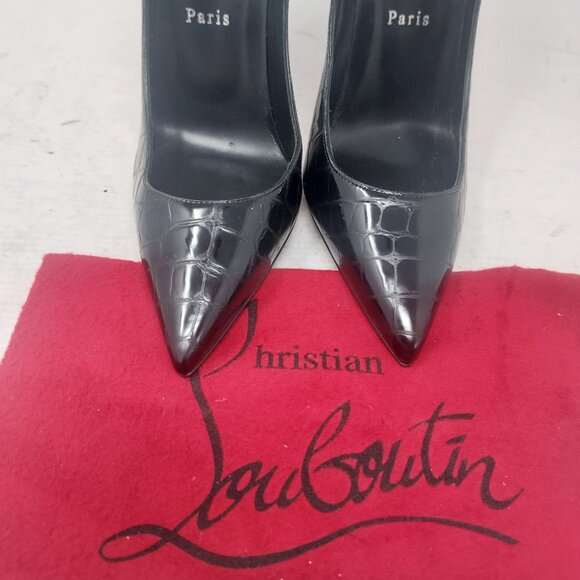 Christian Louboutin Patent Black Kate Crocodile Croc Pump Shoe - Picture 5 of 12